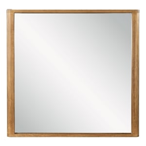 Bowery Hill Minimalist Rectangular Wall Mirror with Oak Frame
