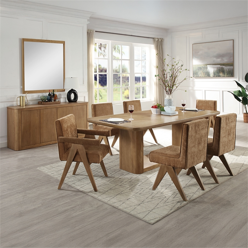 Bowery Hill Rectangular Wooden Dining Table with Panel Base in Oak
