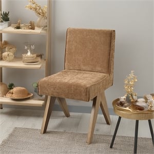 Bowery Hill Upholstered Side Chair Set of 2 in Chocolate Chenille and Oak