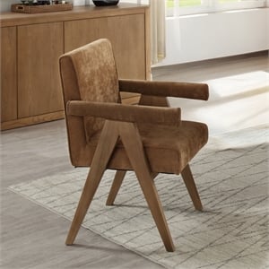 Bowery Hill Upholstered Arm Chair Set of 2 in Chocolate Chenille and Oak