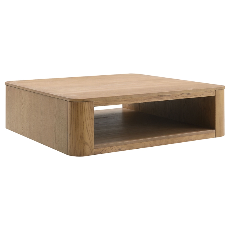 Bowery Hill Square Wooden Coffee Table with Hollow Base in Oak