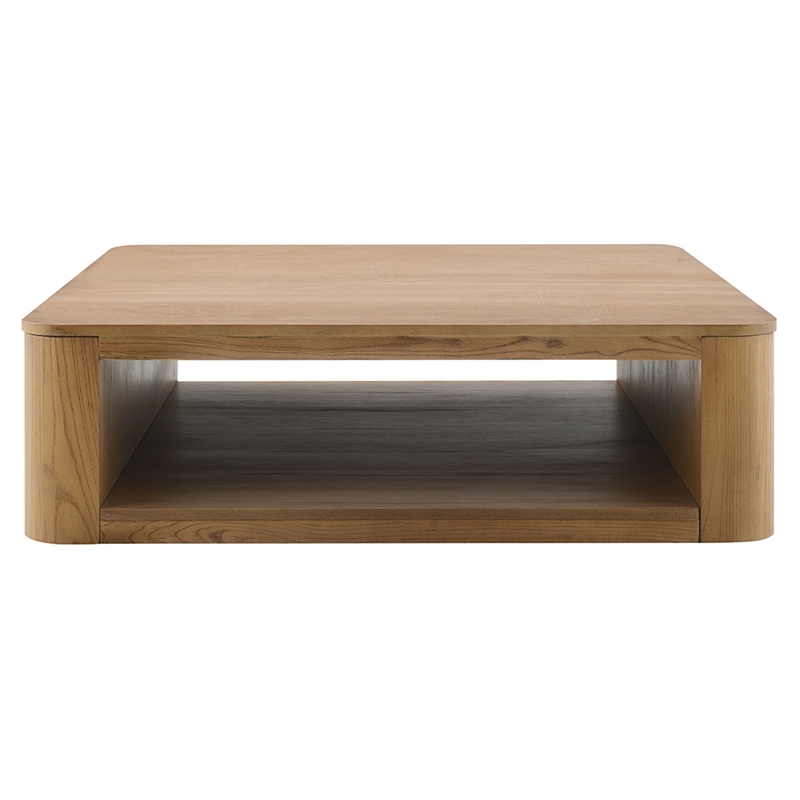 Bowery Hill Square Wooden Coffee Table with Hollow Base in Oak