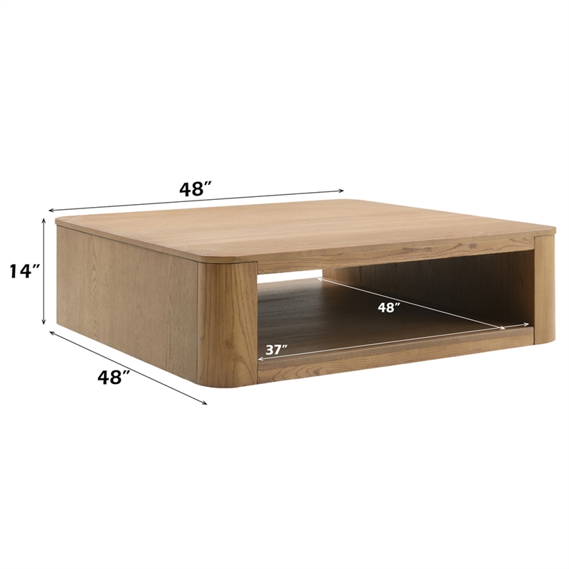Bowery Hill Square Wooden Coffee Table with Hollow Base in Oak