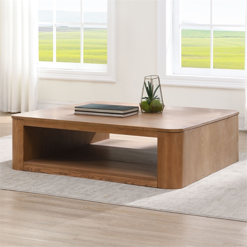 Bowery Hill Square Wooden Coffee Table with Hollow Base in Oak