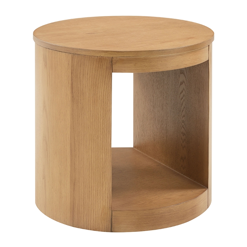 Bowery Hill Round Modern Wooden End Table with Hollow Base in Oak