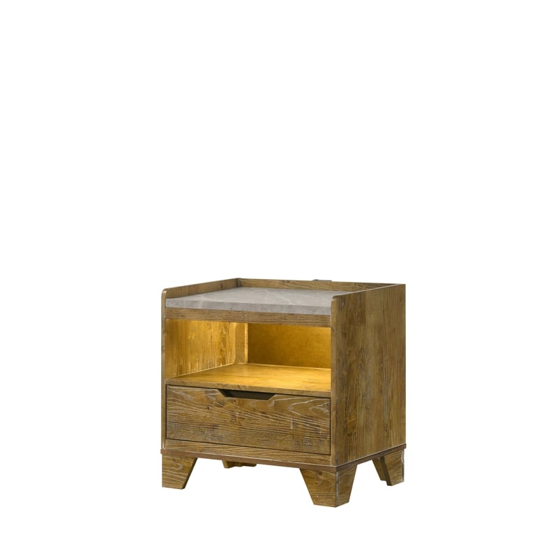 Bowery Hill Nightstand with LED Lighting in Light Aspen Brown