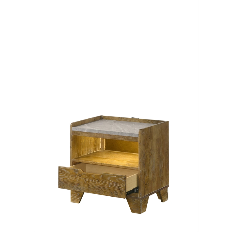 Bowery Hill Nightstand with LED Lighting in Light Aspen Brown