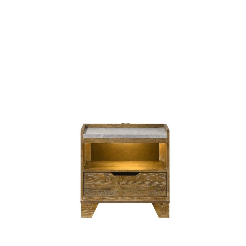 Bowery Hill Nightstand with LED Lighting in Light Aspen Brown