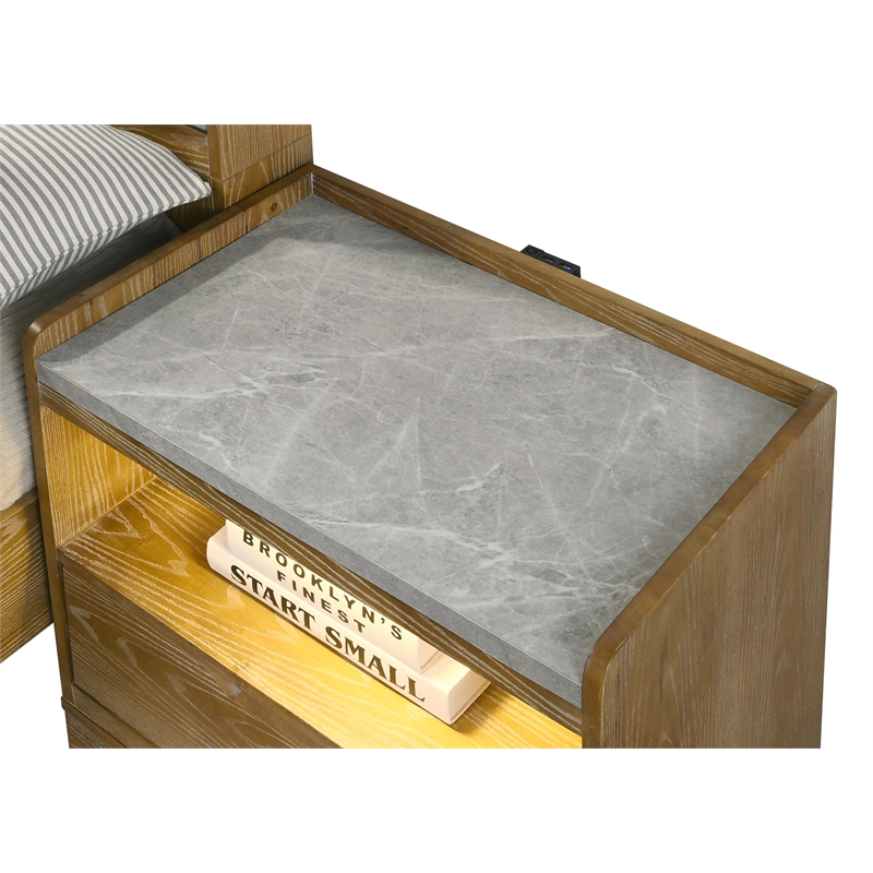 Bowery Hill Nightstand with LED Lighting in Light Aspen Brown
