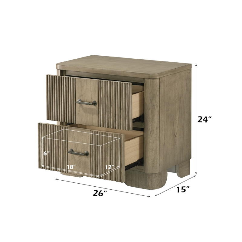 Bowery Hill 2-Drawer Nightstand with Fluted Fronts in Antique Oak