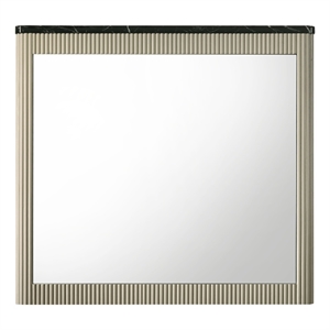 Bowery Hill Rectangular Wall Mirror with Marble-Look Trim in Gray and Beige