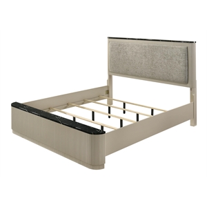 Bowery Hill Modern Upholstered Queen Bed in Gray Linen and Beige