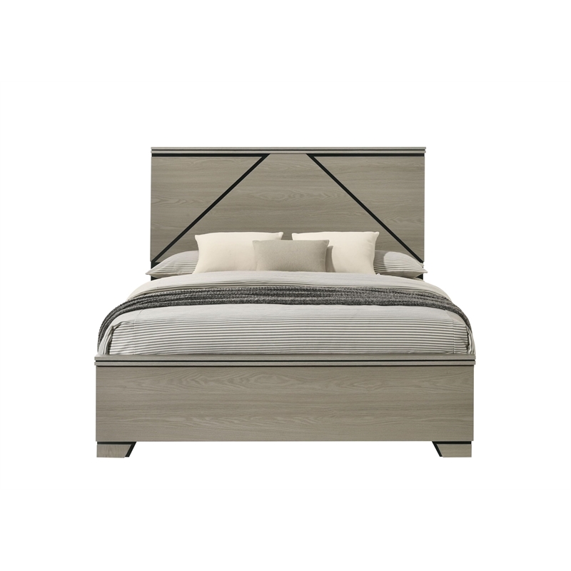 Bowery Hill Queen Bed with Geometric LED Headboard in Weathered Gray