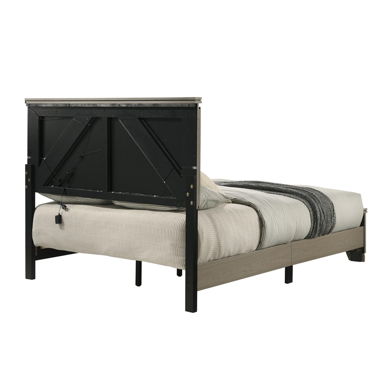 Bowery Hill Queen Bed with Geometric LED Headboard in Weathered Gray