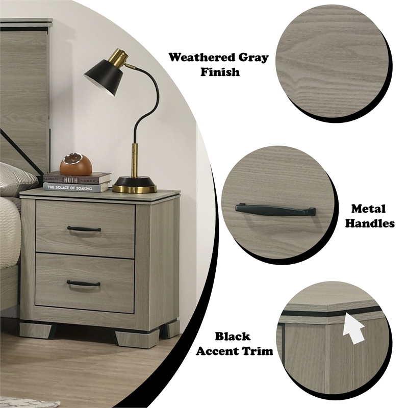 Bowery Hill 2-Drawer Nightstand with Elevated Base in Weathered Gray
