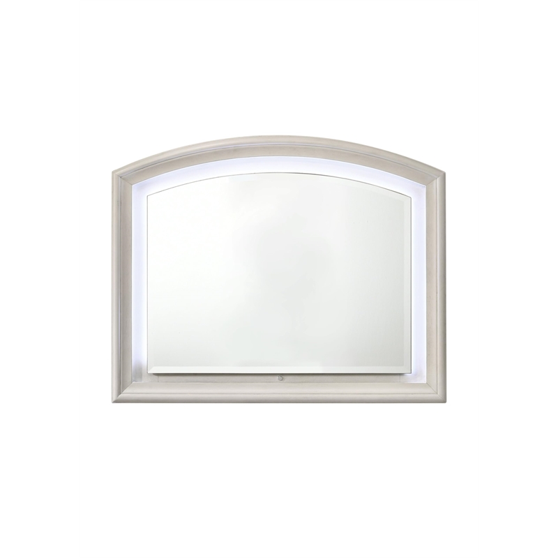 Bowery Hill Arched Wall Mirror with LED Lighting in Antique White