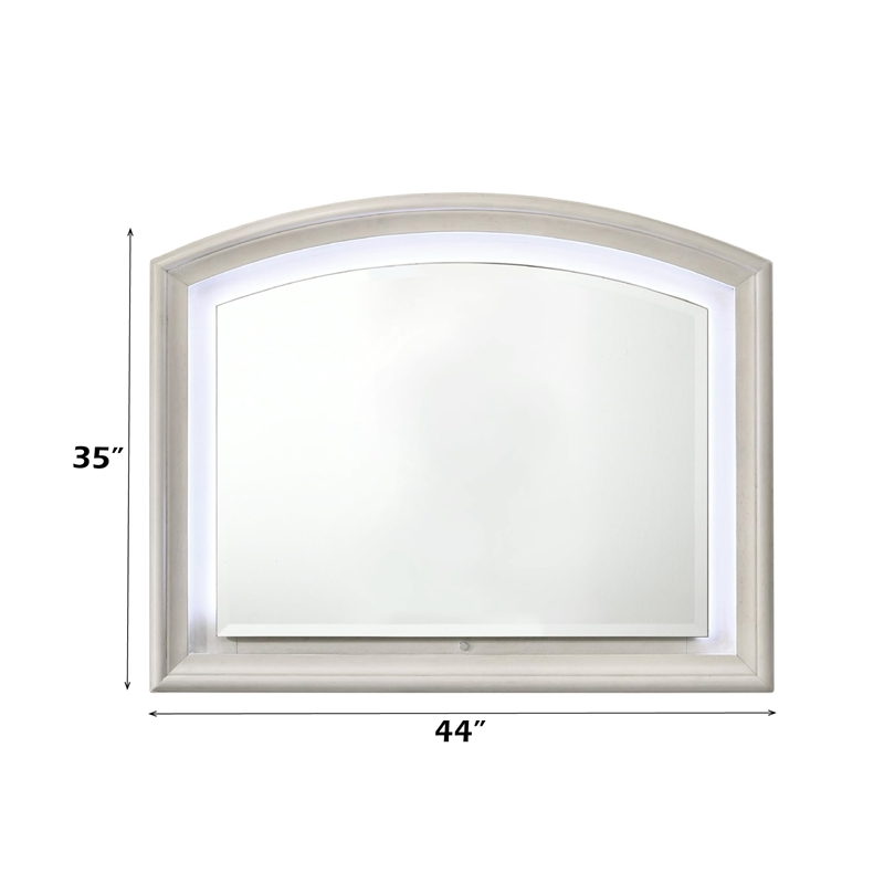 Bowery Hill Arched Wall Mirror with LED Lighting in Antique White