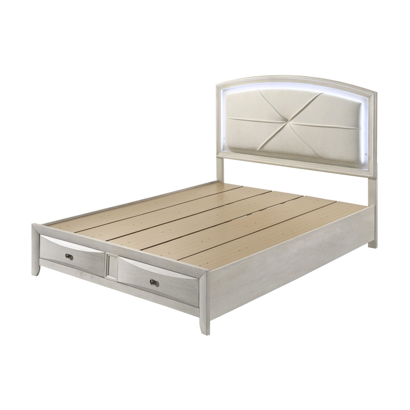 Bowery Hill Queen Storage Bed with LED Headboard in Antique White