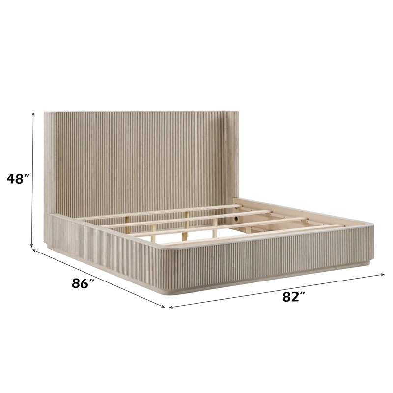 Bowery Hill Eastern King Wingback Bed with Fluted Design in Light Oak