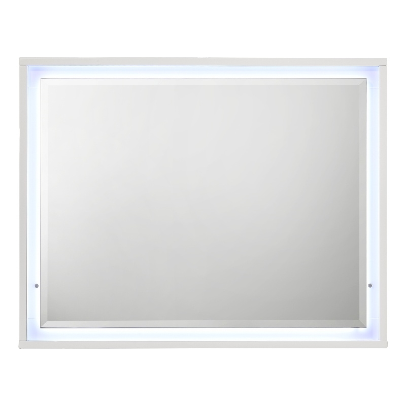 Bowery Hill Wall Mirror with LED in White and Silver High Gloss