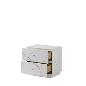 Bowery Hill Nightstand with 2 Drawers in White and Silver High Gloss