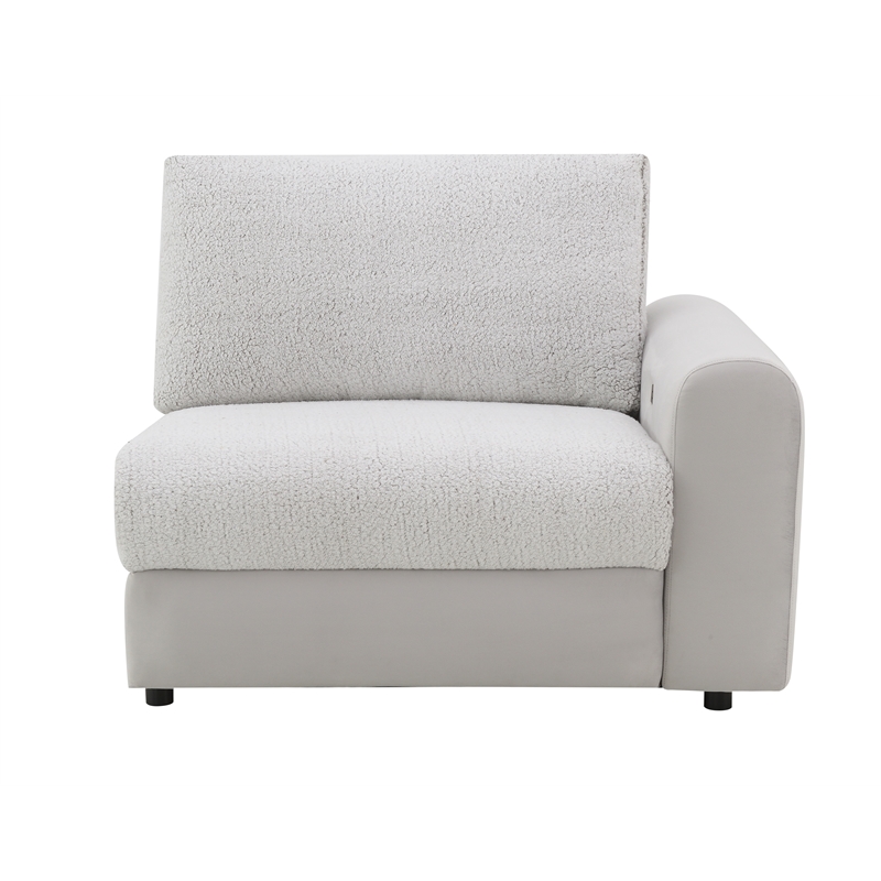 Bowery Hill Modular Right-Facing Power Recliner in Gray Sherpa and Velvet