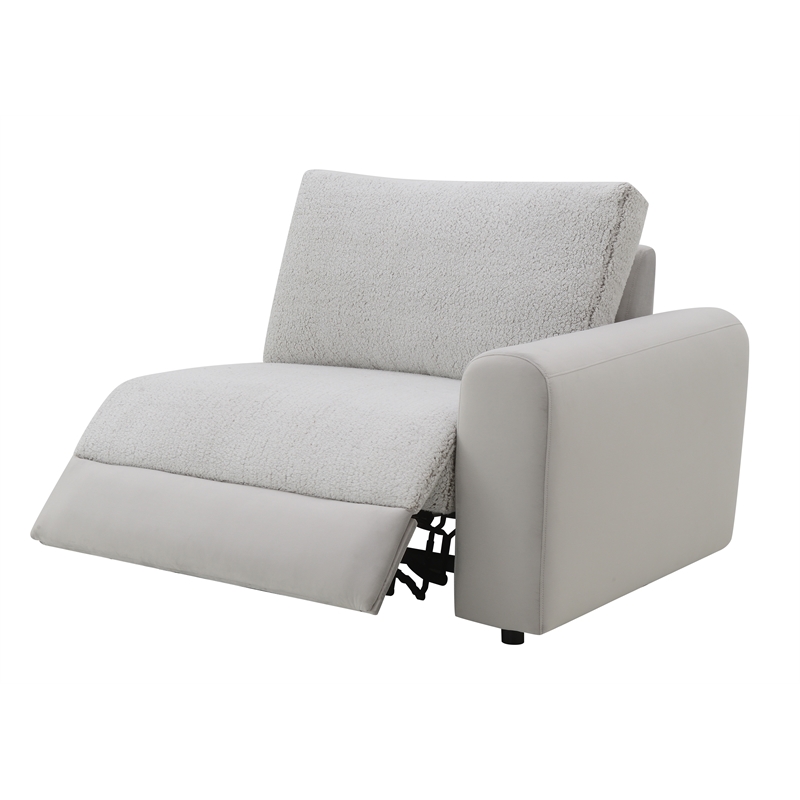 Bowery Hill Modular Right-Facing Power Recliner in Gray Sherpa and Velvet