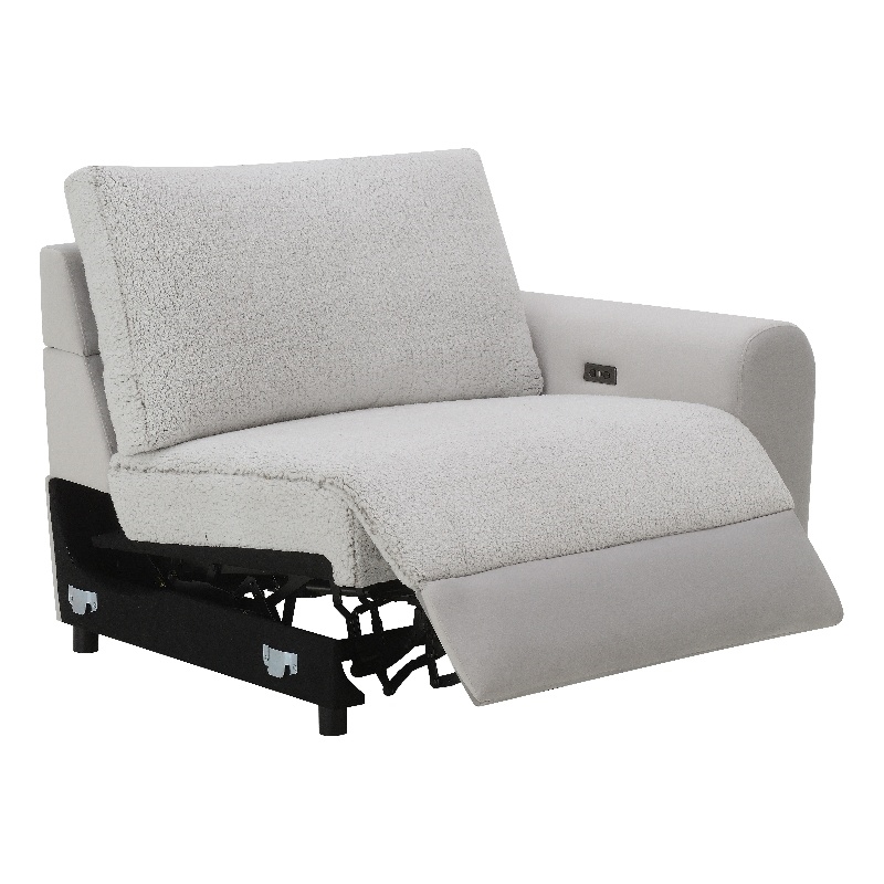 Bowery Hill Modular Right-Facing Power Recliner in Gray Sherpa and Velvet