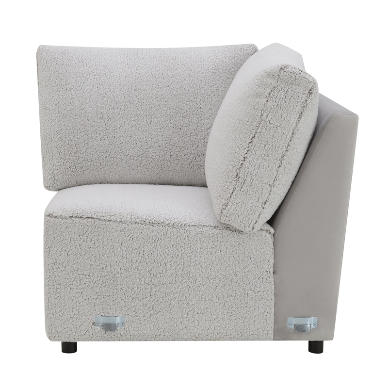 Bowery Hill Modular Wedge Sectional Piece in Gray Sherpa and Velvet