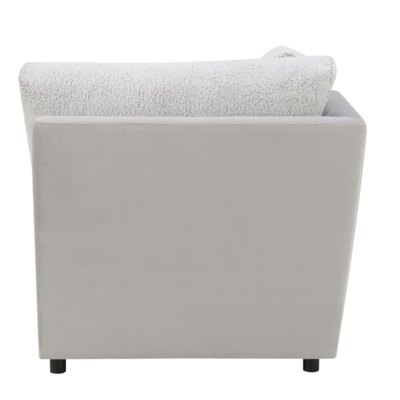 Bowery Hill Modular Wedge Sectional Piece in Gray Sherpa and Velvet