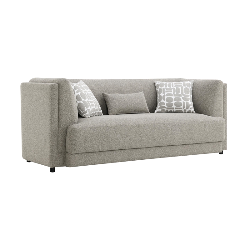 Bowery Hill Chenille Upholstered Sofa with 3 Pillows in Gray