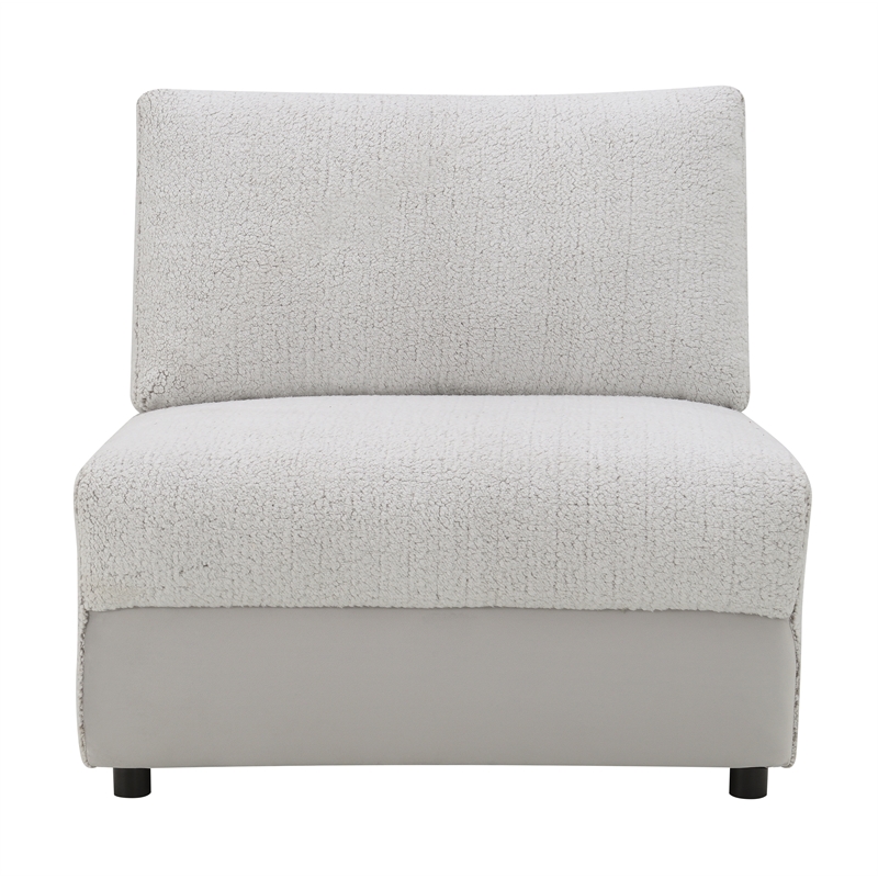 Bowery Hill Upholstered Modular Armless Chair in Gray Sherpa and Velvet