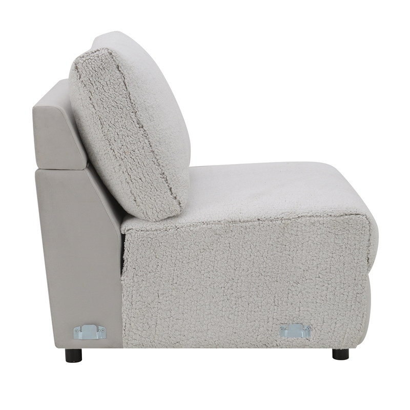 Bowery Hill Upholstered Modular Armless Chair in Gray Sherpa and Velvet