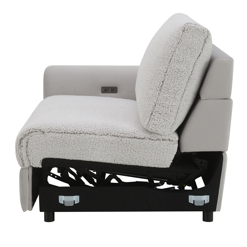 Bowery Hill Modular Left-Facing Power Recliner in Gray Sherpa and Velvet