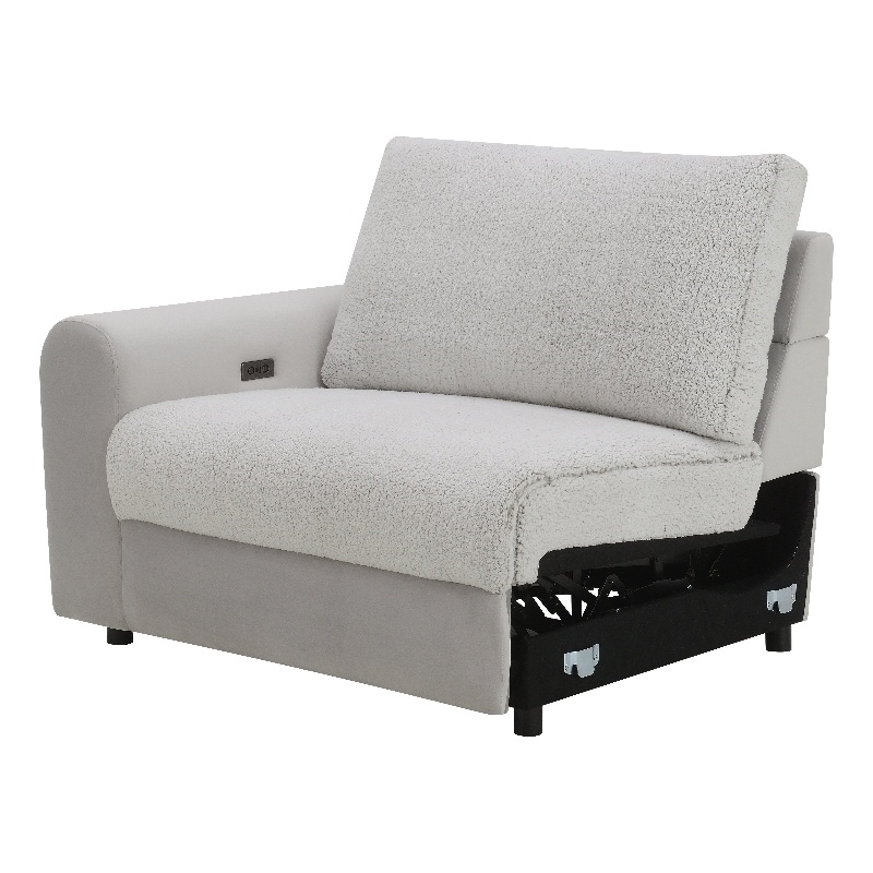 Bowery Hill Modular Left-Facing Power Recliner in Gray Sherpa and Velvet