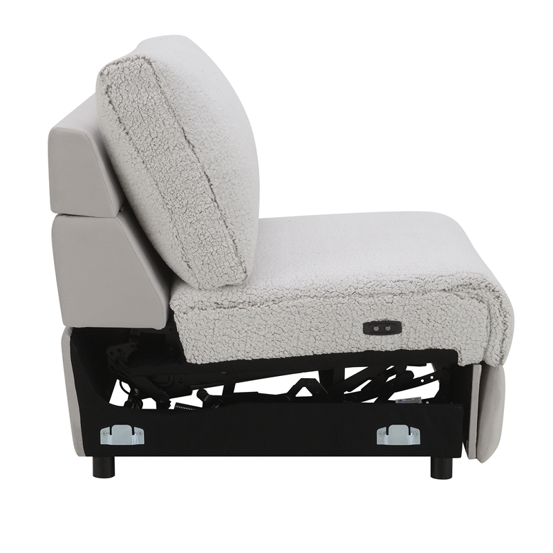 Bowery Hill Modular Power Armless Recliner in Gray Sherpa and Velvet