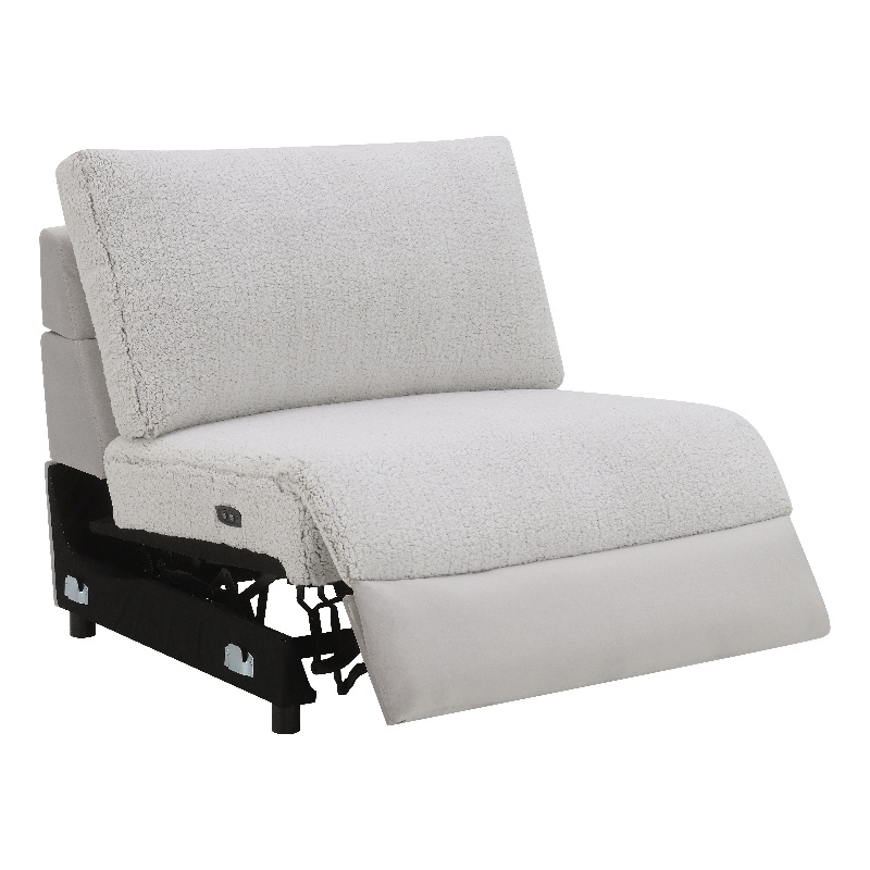 Bowery Hill Modular Power Armless Recliner in Gray Sherpa and Velvet