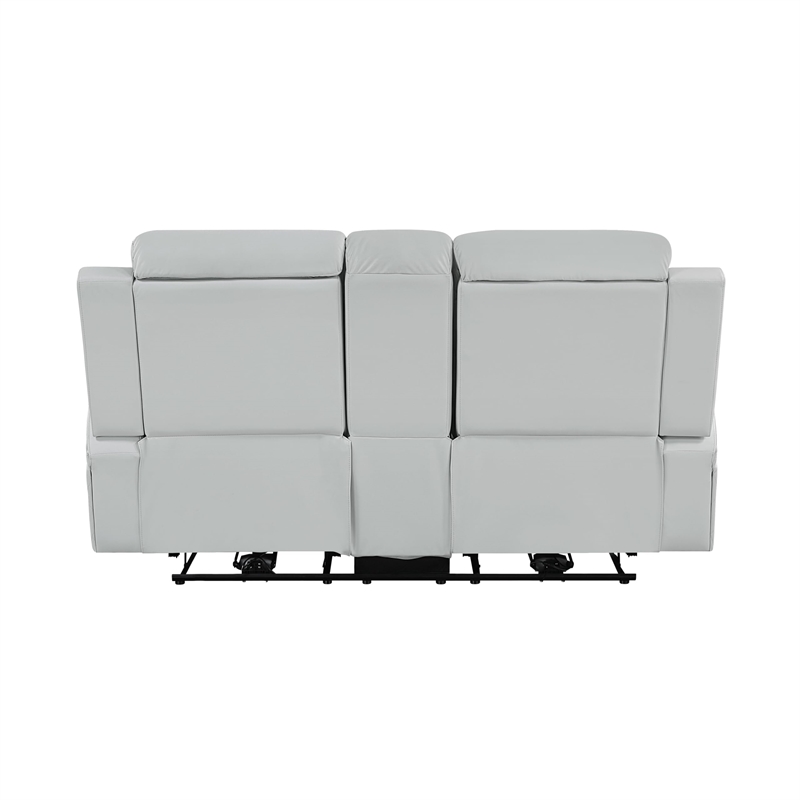 Bowery Hill Power Motion Loveseat in Light Gray Synthetic Leather
