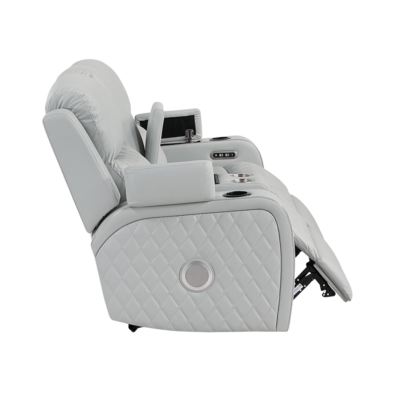 Bowery Hill Power Motion Loveseat in Light Gray Synthetic Leather