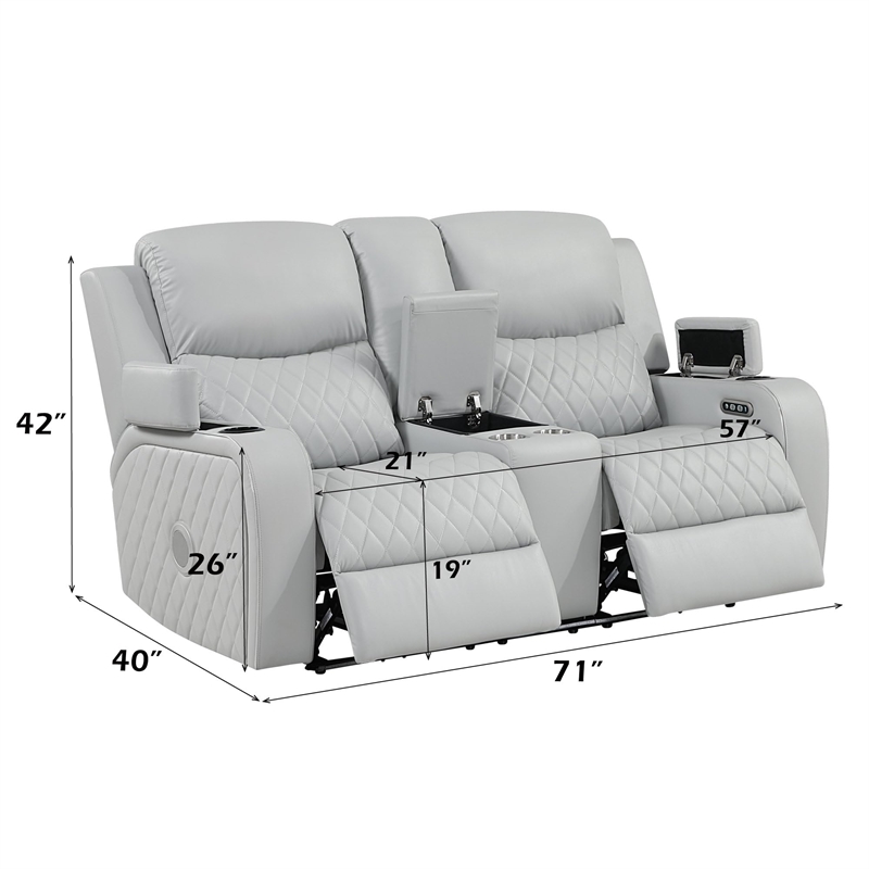 Bowery Hill Power Motion Loveseat in Light Gray Synthetic Leather