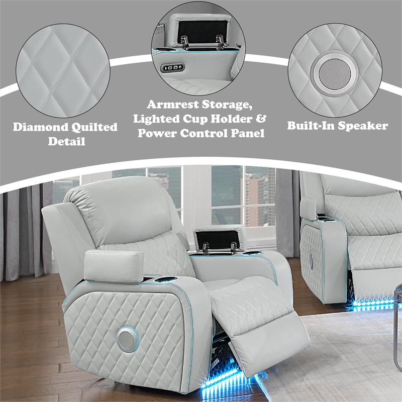 Bowery Hill Power Motion Recliner in Light Gray Synthetic Leather
