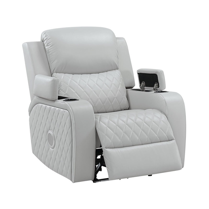 Bowery Hill Power Motion Recliner in Light Gray Synthetic Leather
