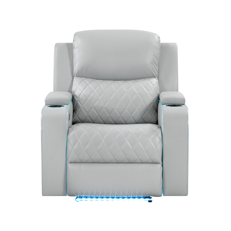 Bowery Hill Power Motion Recliner in Light Gray Synthetic Leather