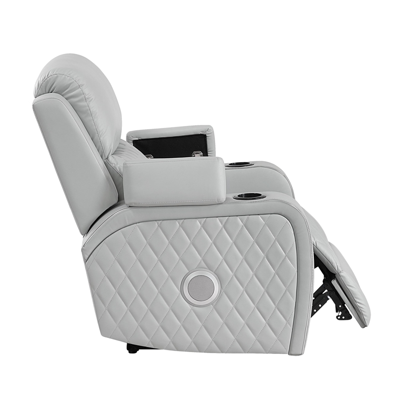 Bowery Hill Power Motion Recliner in Light Gray Synthetic Leather
