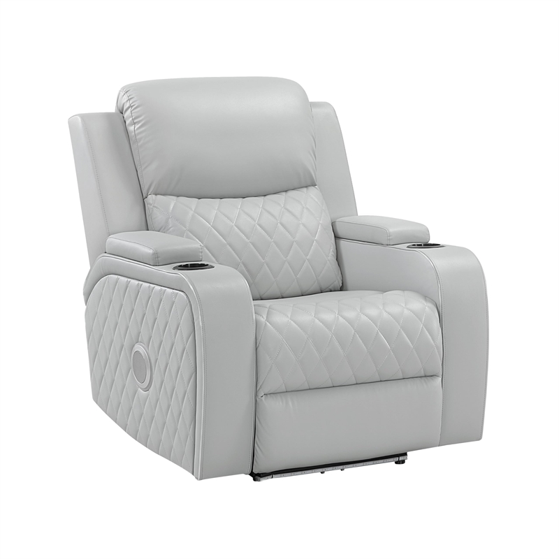 Bowery Hill Power Motion Recliner in Light Gray Synthetic Leather