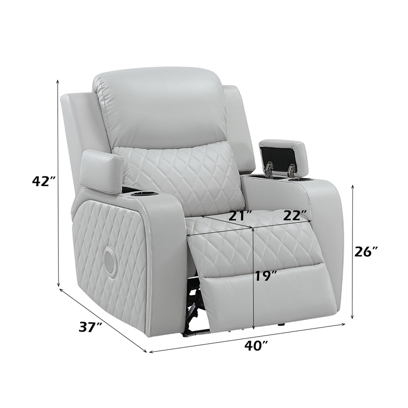 Bowery Hill Power Motion Recliner in Light Gray Synthetic Leather