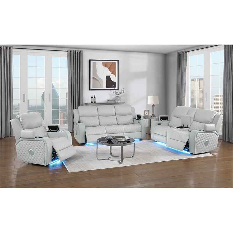 Bowery Hill Power Motion Sofa in Light Gray Synthetic Leather