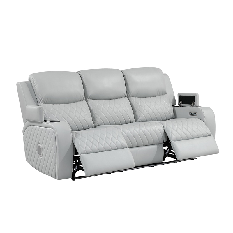 Bowery Hill Power Motion Sofa in Light Gray Synthetic Leather