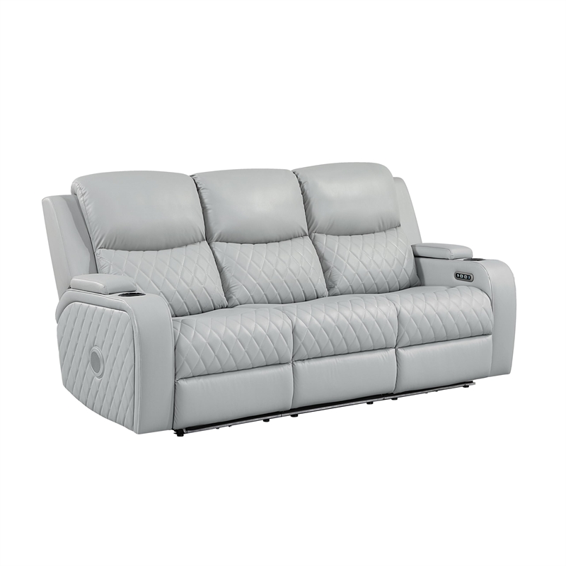 Bowery Hill Power Motion Sofa in Light Gray Synthetic Leather