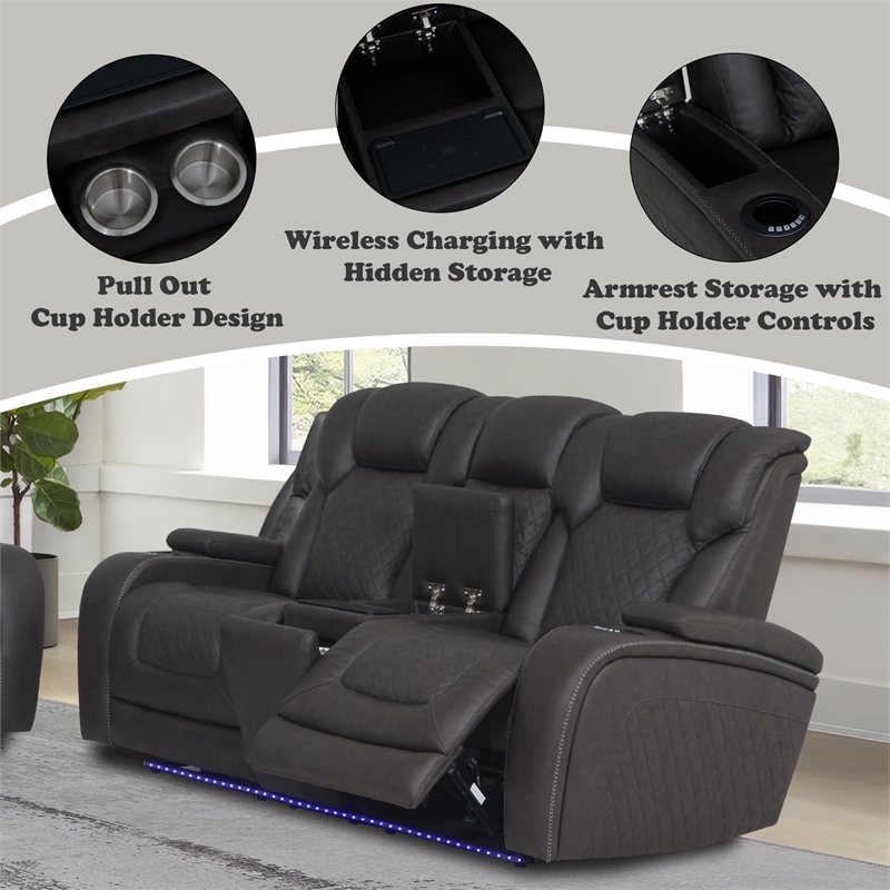 Bowery Hill Power Motion Reclining Loveseat in Dark Gray Microfiber